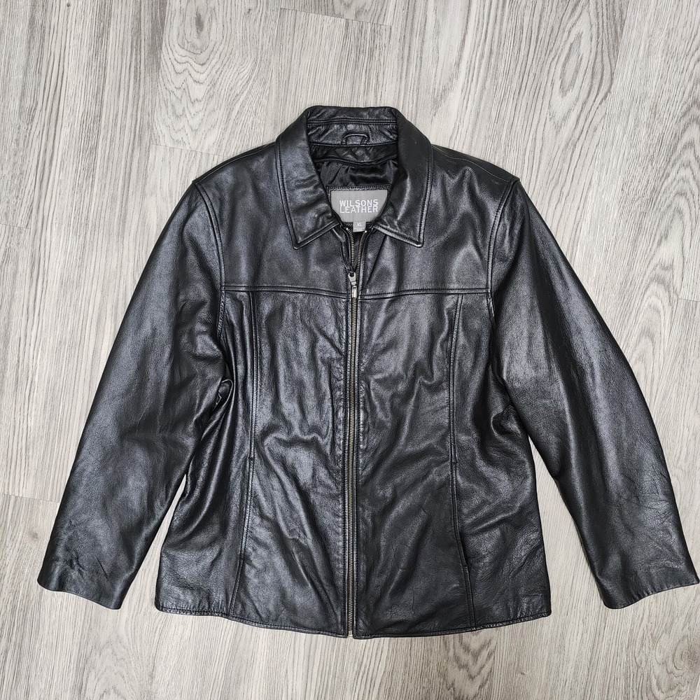 Vintage Y2k Wilsons Leather Jacket Womens XL Black Full Zip Motorcycle Grunge